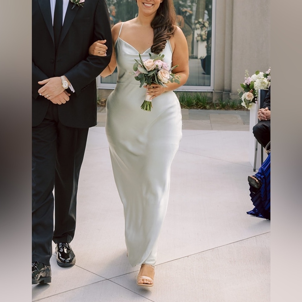 Satin Slip Dress with Spaghetti Straps - Light Sage